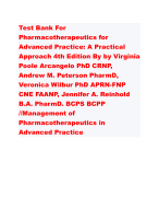 Test Bank For  Pharmacotherapeutics for  Advanced Practice: A Practical  Approach 4th Edition By by Virginia  Poole Arcangelo PhD CRNP,  Andrew M. Peterson PharmD,  Veronica Wilbur PhD APRN-FNP  CNE FAANP, Jennifer A. Reinhold  B.A. PharmD. BCPS BCPP  //Management of  Pharmacotherapeutics in  Advanced Practice