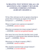 NJ BOATING TEST NEWEST 2024 ALL 120  QUESTIONS AND CORRECT DETAILED  ANSWERS (VERIFIED ANSWERS)  |ALREADY GRADED A+