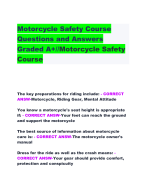 Motorcycle Safety Course  Questions and Answers  Graded A+//Motorcycle Safety  Course