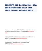 2024 EPA 608 Certification / EPA 608 Certification Exam with 100% Correct Answers 2023