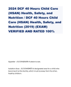 2024 DCF 40 Hours Child Care (HSAN) Health, Safety, and Nutrition / DCF 40 Hours Child Care (HSAN) Health, Safety, and Nutrition (2019) (EXAM) VERIFIED AND RATED 100%