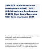 2024 DCF - Child Growth and Development (CGDR) / DCF - Child Growth and Development (CGDR) Final Exam Questions With Correct Answers 2024