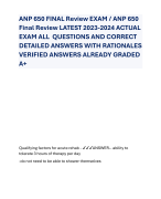 ANP 650 FINAL Review EXAM / ANP 650 Final Review LATEST 2023-2024 ACTUAL EXAM ALL QUESTIONS AND CORRECT DETAILED ANSWERS WITH RATIONALES VERIFIED ANSWERS ALREADY GRADED A+