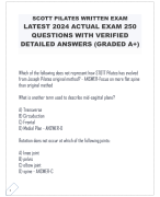 SCOTT PILATES WRITTEN EXAM LATEST 2024 ACTUAL EXAM 250 QUESTIONS WITH VERIFIED  DETAILED ANSWERS (GRADED A+)