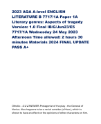 2023 AQA A-level ENGLISH LITERATURE B 7717/1A Paper 1A Literary genres: Aspects of tragedy Version: 1.0 Final IB/G/Jun23/E5 7717/1A Wednesday 24 May 2023 Afternoon Time allowed: 2 hours 30 minutes Materials 2024 FINAL UPDATE PASS A+