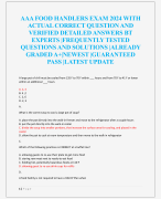 AAA FOOD HANDLERS EXAM 2024 WITH  ACTUAL CORRECT QUESTION AND  VERIFIED DETAILED ANSWERS BT  EXPERTS |FREQUENTLY TESTED  QUESTIONS AND SOLUTIONS |ALREADY  GRADED A+|NEWEST |GUARANTEED  PASS |LATEST UPDATE