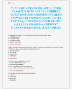 MINNESOTA PESTICIDE APPLICATOR  EXAM 2024 WITH ACTUAL CORRECT  QUESTIONS AND VERIFIED DETAILED  ANSWERS BY EXPERTS |FREQUENTLY  TESTED QUESTIONS AND SOLUTIONS  |ALREADY GRADED A+ |NEWEST  |GUARANTEED PASS |LATEST UPDATE