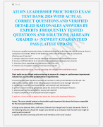 ATI RN LEADERSHIP PROCTORED EXAM  TEST BANK 2024 WITH ACTUAL  CORRECT QUESTIONS AND VERIFIED  DETAILED RATIONALES ANSWERS BY  EXPERTS |FREQUENTLY TESTED  QUESTIONS AND SOLUTIONS |ALREADY  GRADED A+ |NEWEST |GUARANTEED  PASS |LATEST UPDATE