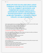 HESI LPN EXIT EXAM 6 2023-2024 LATEST  VERSIONS AND PRACTICE EXAMS WITH  ACTUAL CORRECT QUESTIONS AND  VERIFIED DETAILED RATIONALES  ANSWERS BY EXPERTS |FREQUENTLY  TESTED QUESTIONS AND SOLUTIONS  |ALREADY GRADED A+ |NEWEST |LATEST  UPDATE | GUARANTEED PASS