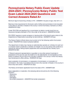 Pennsylvania Notary Public Exam Update 2024-2025 | Pennsylvania Notary Public Test  Exam Latest 2024-2025 Questions and  Correct Answers Rated A+ | Verified  Pennsylvania Notary Public Exam Update 2024 Quiz with Accurate Solutions Aranking Allpass Agraded