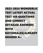 2023-2024 WONDERLIC  TEST LATEST ACTUAL  TEST 140 QUESTIONS  AND CORRECT  DETAILED ANSWERS  WITH  RATIONALES|ALREADY  GRADED A+