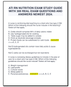 ATI RN NUTRITION EXAM STUDY GUIDE  WITH 300 REAL EXAM QUESTIONS AND  ANSWERS NEWEST 2024.