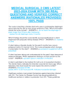 MEDICAL SURGICAL 2 CMS LATEST  2023-2024 EXAM WITH 300 REAL  QUESTIONS AND VERIFIED CORRECT  ANSWERS (RATIONALES PROVIDED)  100% PASS
