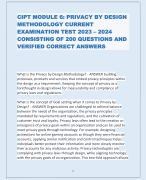 CIPT MODULE 6: PRIVACY BY DESIGN  METHODOLOGY CURRENT  EXAMINATION TEST 2023 – 2024  CONSISTING OF 200 QUESTIONS AND  VERIFIED CORRECT ANSWERS