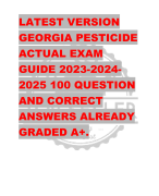 LATEST VERSION  GEORGIA PESTICIDE  ACTUAL EXAM  GUIDE 2023-2024- 2025 100 QUESTION  AND CORRECT  ANSWERS ALREADY  GRADED A+.
