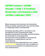 LETRS Volume// LETRS  Volume 1 Unit 1-4 Posttest  Questions and Answers with  verified solutions 2023