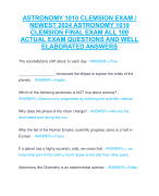 ASTRONOMY 1010 CLEMSION EXAM /  NEWEST 2024 ASTRONOMY 1010  CLEMSION FINAL EXAM ALL 100  ACTUAL EXAM QUESTIONS AND WELL  ELABORATED ANSWERS