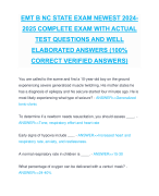 EMT B NC STATE EXAM NEWEST 2024- 2025 COMPLETE EXAM WITH ACTUAL  TEST QUESTIONS AND WELL  ELABORATED ANSWERS (100%  CORRECT VERIFIED ANSWERS)