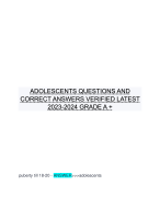 ADOLESCENTS QUESTIONS AND CORRECT ANSWERS VERIFIED LATEST 2023-2024 GRADE A +