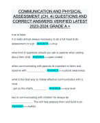 COMMUNICATION AND PHYSICAL ASSESSMENT (CH. 4) QUESTIONS AND CORRECT ANSWERS VERIFIED LATEST 2023-2024 GRADE A +