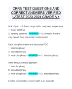 CRRN TEST QUESTIONS AND CORRECT ANSWERS VERIFIED LATEST 2023-2024 GRADE A +