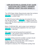 USPA SKYDIVING B LICENSE STUDY GUIDE QUESTIONS AND CORRECT ANSWERS VERIFIED LATEST 2023-2024 GRADE A +