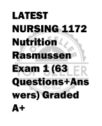 LATEST  NURSING 1172  Nutrition  Rasmussen  Exam 1 (63  Questions+Ans wers) Graded  A+