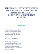 FIREARM SAFETY CERTIFICATE (  FSC AND HSC ) 2022-2024 LATEST  UPDATE 100 REAL EXAM  QUESTIONS AND CORRECT  ANSWERS