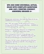 EPA 608 CORE UNIVERSAL ACTUAL  EXAM WITH COMPLETE QUESTIONS  AND 100% VERIFIED CORRECT  ANSWERS/GRADED A+ 