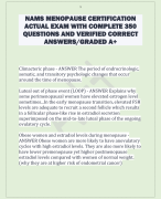 NAMS MENOPAUSE CERTIFICATION  ACTUAL EXAM WITH COMPLETE 350  QUESTIONS AND VERIFIED CORRECT  ANSWERS/GRADED A+