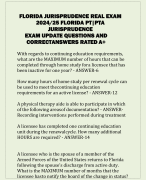FLORIDA JURISPRUDENCE REAL EXAM  2024/25 FLORIDA PT|PTA  JURISPRUDENCE  EXAM UPDATE QUESTIONS AND  CORRECT ANSWERS RATED A+