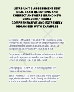 LETRS UNIT 3 ASSESSMENT TEST  REAL EXAM QUESTIONS AND  CORRECT ANSWERS BRAND NEW  2024-2025/ HIGHLY COMPREHENSIVE AND EXTREMELY ORGANISED WITH EXAMPLES