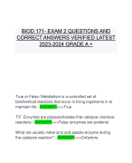 BIOD 171- EXAM 2 QUESTIONS AND CORRECT ANSWERS VERIFIED LATEST 2023-2024 GRADE A +
