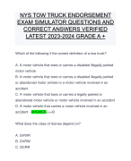 NYS TOW TRUCK ENDORSEMENT EXAM SIMULATOR QUESTIONS AND CORRECT ANSWERS VERIFIED LATEST 2023-2024 GRADE A +