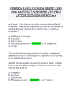 PERSON LINES FLORIDA QUESTIONS AND CORRECT ANSWERS VERIFIED LATEST 2023-2024 GRADE A +
