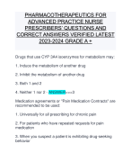 PHARMACOTHERAPEUTICS FOR ADVANCED PRACTICE NURSE PRESCRIBERS’ QUESTIONS AND CORRECT ANSWERS VERIFIED LATEST 2023-2024 GRADE A +