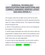 SURGICAL TECHNOLOGY CERTIFICATION EXAM QUESTIONS AND CORRECT ANSWERS VERIFIED LATEST 2023-2024 GRADE A +