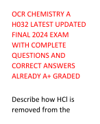 OCR CHEMISTRY A H032 LATEST UPDATED FINAL 2024 EXAM WITH COMPLETE QUESTIONS AND CORRECT ANSWERS ALREADY A+ GRADED