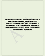IHUMAN CASE STUDY PEDIATRICS WEEK 7:  SAMANTHA GRAVES, 18-MONTH-OLD  FEMALE CC: VOMITING AND DIARRHEA “:  SAMANTHA IS A 18-MONTH-OLD FEMALE  WHO PRESENTS TODAY WITH..” ANSWERS  2 DIFFERENT VERSIONS