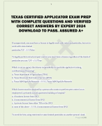 TEXAS CERTIFIED APPLICATOR EXAM PREP  WITH COMPLETE QUESTIONS AND VERIFIED  CORRECT ANSWERS BY EXPERT 2024  DOWNLOAD TO PASS. ASSURED A+