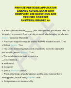 PRIVATE PESTICIDE APPLICATOR LICENSE ACTUAL EXAM WITH  COMPLETE 100 QUESTIONS AND  VERIFIED CORRECT  ANSWERS/GRADED A+
