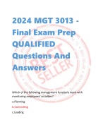 2024 MGT 3013 - Final Exam Prep  QUALIFIED  Questions And  Answers 