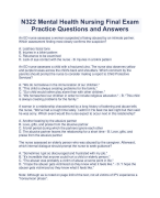 N322 Mental Health Nursing Final Exam  Practice Questions and Answers