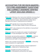 ACCOUNTING FOR DECISION MAKERS - C213 PRE-ASSESSMENT QUESTIONS AND CORRECT ANSWERS VERIFIED LATEST 2023-2024 GRADE A +