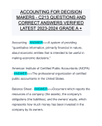 ACCOUNTING FOR DECISION MAKERS - C213 QUESTIONS AND CORRECT ANSWERS VERIFIED LATEST 2023-2024 GRADE A +