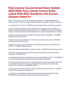Post License Course Actual Exam Update  2024-2025| Post License Course Exam  Latest 2024-2025 Questions and Correct  Answers Rated A+ | Verified Post License Course  Exam 2024 Quiz with Accurate Solution Aranking Allpass 