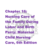 Chapter 16:  Nursing Care of  the Family During  Labor and Birth  Perry: Maternal  Child Nursing  Care, 6th Edition