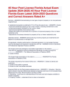 45 Hour Post License Florida Actual Exam  Update 2024-2025| 45 Hour Post License  Florida Exam Latest 2024-2025 Questions  and Correct Answers Rated A+ | Verified  45 Hour Post License Florida Exam 2024 Quiz with Accurate Solution Aranking Allpass 