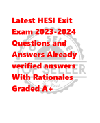 Latest HESI Exit  Exam 2023-2024  Questions and  Answers Already  verified answers With Rationales Graded A+