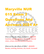 Maryville NUR  615 Exam 2 Questions And  Answers 2024 A+
